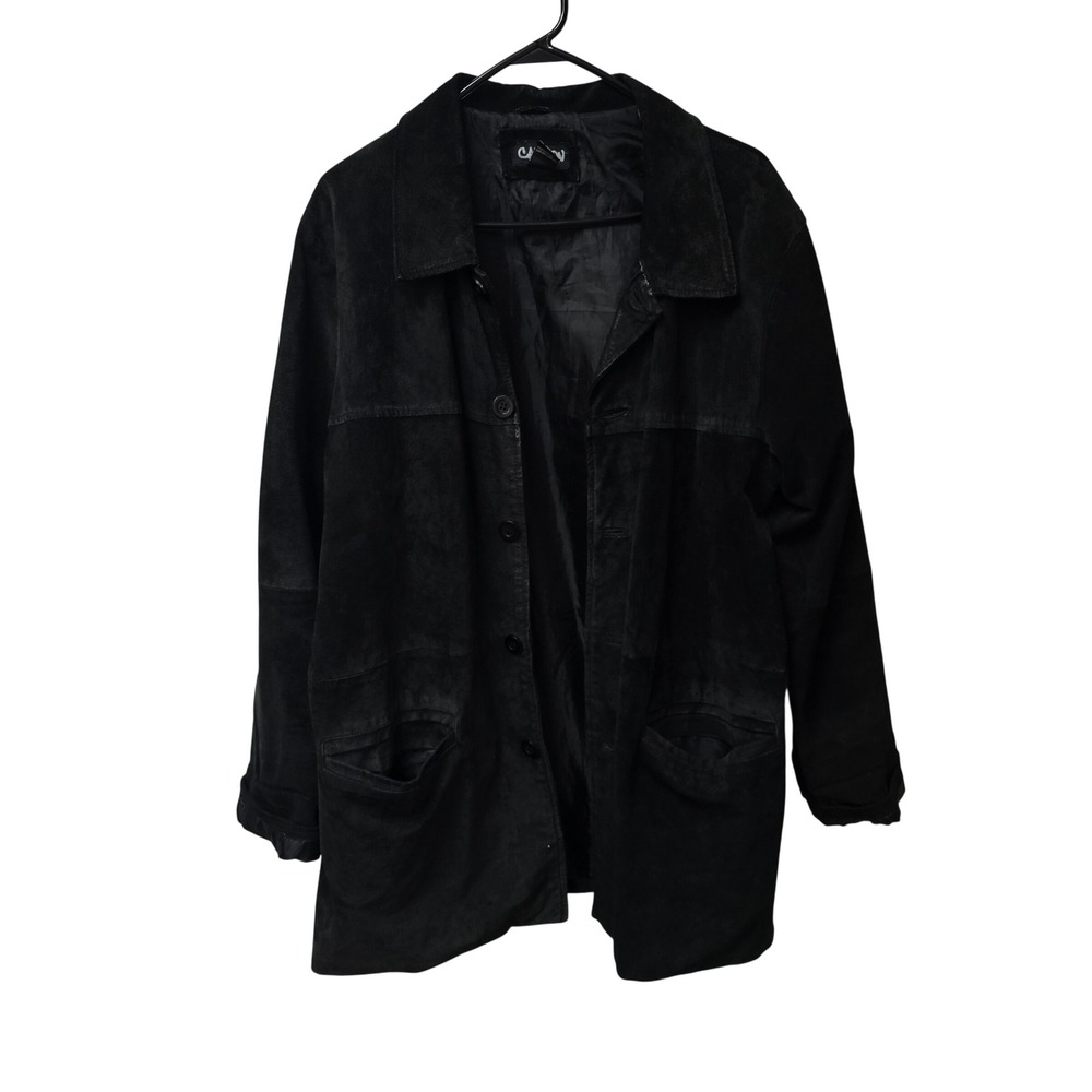 Carbon Vintage 90s Black Suede Leather Jacket Mens Large Grunge Y2K Coat